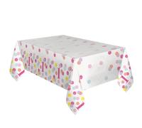Pink Dots 1st Birthday Table Cover (137cm x 213cm) - Charming Rectangular Plastic Tablecloth - Perfect for Your Little's Celebrations - 1 Pc, 54" x 84"