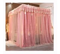 Pink Double Bed Canopy Mosquito Net - 6.6 ft Fabric Bed Drapes, Dustproof & Blackout Protection, 4-Season Shielding Netting for Adult Bedroom Decoration