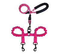 Pink Double Dog Leash, Tangle Free Coupler for Two Dogs, Heavy Duty Dual Pet Walking Leash, Strong Reflective Nylon, Safe for Large Breeds, 35.4 x 33.5 x 33.5 in / 90 x 85 x 85 cm