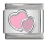Pink Double Heart Charm- fits all classic 9mm Italian Style Charm Bracelet- UK stock