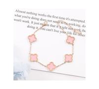 (Pink double-sided bracelet, 18K gold) Fashionable four-leaf clover double-sided shell bracelet (a ring is randomly given as shown in the picture)