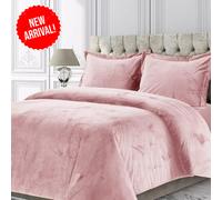(Pink, Double Size Bedspread) Velvet Quilted Bedspread Set with Pillow Shams - Faux Fur & Microfiber Bedding (Double, King, Super King) - Hypoallergenic, Machine Washable