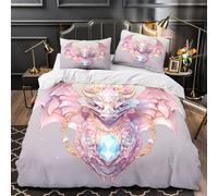 Pink dragon 3D Print 3 Piece Set Bed Cover Fantasy art style Duvet Cover Plush Breathable Microfiber Invisible Zipper for Kids Teens Boys Girls Men King（220x240cm）