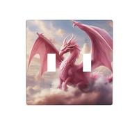 Pink Dragon in The Clouds Double Gang Toggle Light Cover Wall Plate Switch Decor Standard Size - 11.4x11.4cm