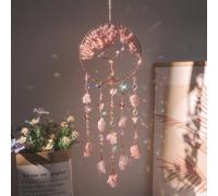 Pink Dream Catchers Crystal Tree of Life Dreamcatcher with Natrual Raw Stones Butterfly Crystal Suncatcher Prism Hanging Ornament Home Wall Decor Idea Craft Gift for Girls Boys Adults
