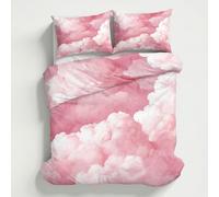Pink Dream Cloud Duvet Cover Single Size, Reversible Print Design, 2 Pcs Watercolor Clouds Cute Kawaii Girly Bedding Set, Soft Microfibre Quilt Cover with 1 Pillowcase, Zip HS1d