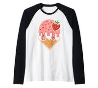 Pink Dripping Ice Cream Baseball Home Plate Red Strawberry Raglan Baseball Tee