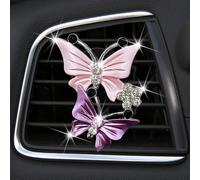 Pink Dual Butterfly Car Air Fresheners Vent Clips for Women, Cute Diamond Rhinestone Sparkly Bling Air Freshener Accessories Automobile Aroma Diffusers,Car Accessories,Air Freshener