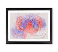 Pink & Duck Egg Blue Lobster Art In Abstract Modern Art Framed Print | A3 Black Framed Wall Decor | Ready to Hang | Abstract Animal Picture | Living Room Bedroom Lounge Office