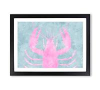 Pink & Duck Egg Blue Lobster Art Painting Modern Art Framed Wall Art Print, Ready to Hang Picture for Living Room Bedroom Home Office Décor, Black A4 (34 x 25 cm)