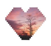 Pink Dusk Background Building Block Puzzle Heart Shaped Personalized Photo Building Blocks Puzzles Family Keepsake Diy Romantic Home Decor Anniversary Birthday Gifts For Her, Him, Lovers, Couples
