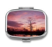 Pink Dusk Background Pill Organizer 2 Compartments Small Pill Box for Pocket Purse Portable Travel Pill Case Metal Medicine Organizer Daily Pill Container for Vitamin Fish Oil Supplement