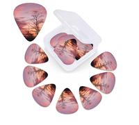Pink Dusk background Print Guitar Picks Set of 12 with Custom Organizer Storage Box, Guitar Accessories, Ukulele for Acoustic Guitar, Bass, St Day Gift
