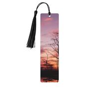 Pink Dusk Background Wood Bookmarks 5 Pcs with Tassels,Pendant Unique Handmade Wooden Bookmark Craft DIY Wooden Bookmarks Cute Wood Hanging Tags Ornaments for Book Lovers Birthday Teachers Gift