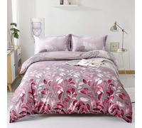 Pink Duvet Cover Double Pink Floral Bedding Set, Reversible Lightweight Leaves Bedding Sets 3pcs with Zipper Closure (Double, 200x200cm)