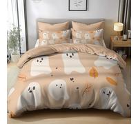 Pink Duvet Cover Sets Halloween Elements Cute Ghost, Soft Luxury Brushed Microfiber Duvet Cover Set, Reversible Bedding Sets 2pcs with Zipper Closure for Boys Girls Cot-bed