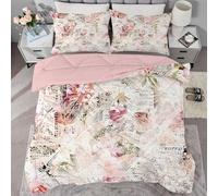 Pink Duvet Super King Size, Coverless Duvet 7.5 Tog with Retro Floral Pattern, Soft Lightweight Comforter Set for Autumn Summer, 1 Superking Quilt 260x220cm with 2 Pillowcases, Machine Washable
