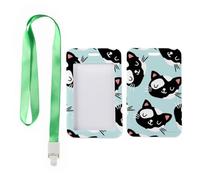 Pink Eared Cats ID Card Holders with Green Lanyard, Lanyard Card Holder, Vertical Cards Protector for School, Vertical Name Badges Protector for Nurse, Teacher Stuff Delivery Driver Accessories
