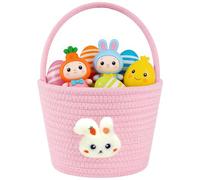 Pink Easter Basket for Kids, Empty Easter Bunny Baskets, Reusable Cotton Rope Basket with Handle, Perfect for Egg Hunt & Gift Decorations