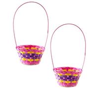 Pink Easter Basket - Pack of 2 - Large Pink Basket With Yellow and Purple Woven Pattern - Perfect for Easter, Easter Egg Hunts, Easter Bunny Costumes and Other Fancy Dress Events