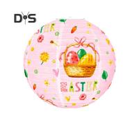 (pink) Easter Round Paper Lantern 11.81" Diameter Easter Bunny Egg Print Hanging Lantern Chinese Japanese Paper Lantern for Home Restaurant Easter Decor