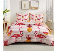Pink Easy Care Printed Duvet Cover Set,Minimalism Stripes Flamingo Fruit Pineapple Comforter Hypoallergenic Reversible Bedding Bed Sets With 2 Pillowcases - 135 x 200 cm Microfiber Bedding Set