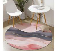 Pink Easy to Clean Round Area Rugs, Geometric Abstract Wavy Lines Print Theme Carpet, Low-Pile Home Decoration Carpet with Non-Slip Backing for Living Room Bedroom Bedside Kids Rug, 180 cm