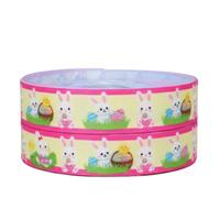 Pink Edge Bunny Easter Ribbon 2m x 22mm - Bunny & Chick Themed Pastel Decorative Ribbon - Spring Craft Ribbon for Gift Wrapping, Wreath Making, Easter Baskets, Cards & DIY Decorations