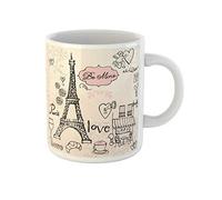 Pink Eiffel Love in Paris Tower Sketch Doodle Cafe Tea Cup Ceramic Travel Mug Durable Coffee Mug Novelty Gift for Sister Christmas Anniversary Celebration 330Ml