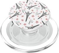 Pink Eiffel Tower Paris Floral Pattern Spring Travel PopSockets PopGrip for MagSafe