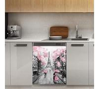 Pink Eiffel Tower Paris France Dishwasher Magnet Cover, Watercolor Lovers Magnetic Decor Panel Magnet Stiker for Refrigerator Kitchen Decoration Door, 23"x26"