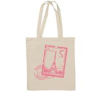 Pink Eiffel Tower Postage Stamp Minimalist Graphic Natural Cotton Tote Bag White