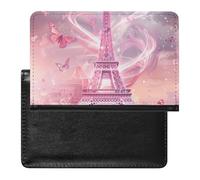 Pink Eiffel Tower Romantic Paris Butterfly Passport Holder Cover Wallet Card Case with Vaccine Card Slot Travel Accessories for Women Men