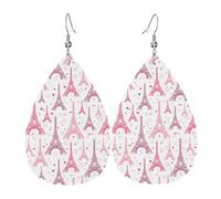 pink Eiffel Towers Earrings for Women, Leather Earrings Teardrop for Women Trendy, Tear Drop Earrings Jewelry
