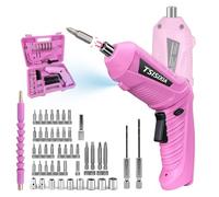 Pink Electric Screwdriver Set 47pcs Drill Bits, Portable Cordless Screwdriver with 1.5Ah Battery and USB Cable, Rechargeable Battery Screwdriver Kit, 2 Position Handle Led Light, Home Office DIY Tool