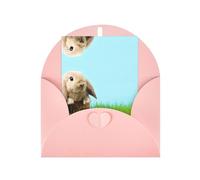 Pink Elegant Greeting Card with Matching Envelope - Bunny on Green Grass Print Blank Blessed for Birthday, Valentine's Day, Wedding