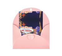 Pink Elegant Greeting Card with Matching Envelope - Las Vegas Night City Print Blank Blessed for Birthday, Valentine's Day, Wedding
