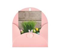 Pink Elegant Greeting Cards - Easter Egg Bunny Grass Wooden Print Blank Blessed Cards for Birthday, Wedding, Valentine's Day