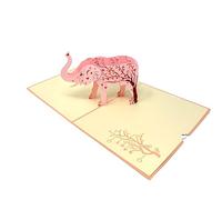 Pink Elephant 3D Pop Up Greeting card, 3D card for him and her, laser cut- hand assembled, paper art, Make someone smile