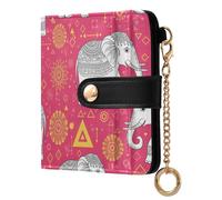 Pink Elephant Flowers Pattern Small Women Wallet PU Leather RFID Blocking Bifold Compact Card Holder with Coin Pocket Zipper Purse for Women Ladies Girls