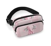 Pink Elephant Full Printed Fanny Pack,Zipper Belt Bag Cute Crossbody Bag Hip Bum Bag with Adjustable Strap