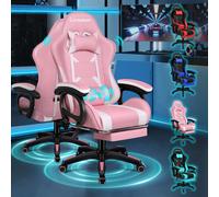 (Pink) ELFORDSON Gaming Office Chair Massage Recliner Padded Swivel Footrest Computer