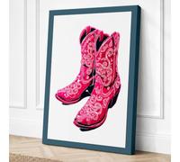 Pink Embroidered Cowboy Boots Canvas Wall Art Print 24x16 Inch