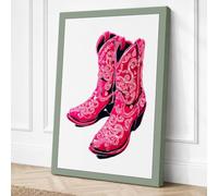 Pink Embroidered Cowboy Boots Canvas Wall Art Print 30x20 Inch