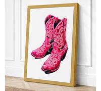 Pink Embroidered Cowboy Boots Canvas Wall Art Print 36x24 Inch
