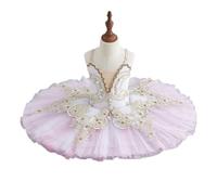 Pink Embroidered Pancake Platter Tutu Ballerina Dress, Professional Ballet Skirt for Girl Kids Leotard Dance Costume,160