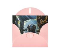 Pink Envelope Greeting Cards With Unique Asian Elephant In The Water Pattern For Write Down Your Blessings For Various Holidays
