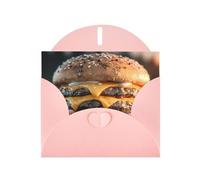 Pink Envelope Greeting Cards With Unique Beef Burgers Pattern For Write Down Your Blessings For Various Holidays