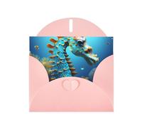 Pink Envelope Greeting Cards With Unique Blue Seahorse Pattern For Write Down Your Blessings For Various Holidays