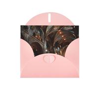 Pink Envelope Greeting Cards With Unique Crystal Chapel Pattern For Write Down Your Blessings For Various Holidays